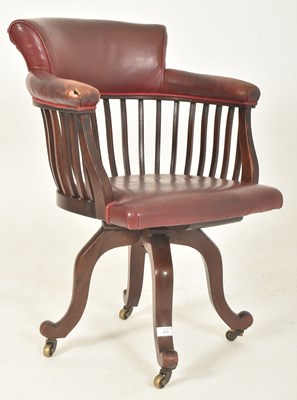 Lot 374 - VICTORIAN 19TH CENTURY MAHOGANY & LEATHER CAPTAIN'S SWIVEL CHAIR