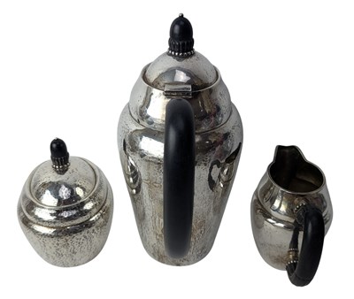 Lot 10 - GEORG JENSEN - DANISH 925 SILVER THREE-PIECE COFFEE SERVICE