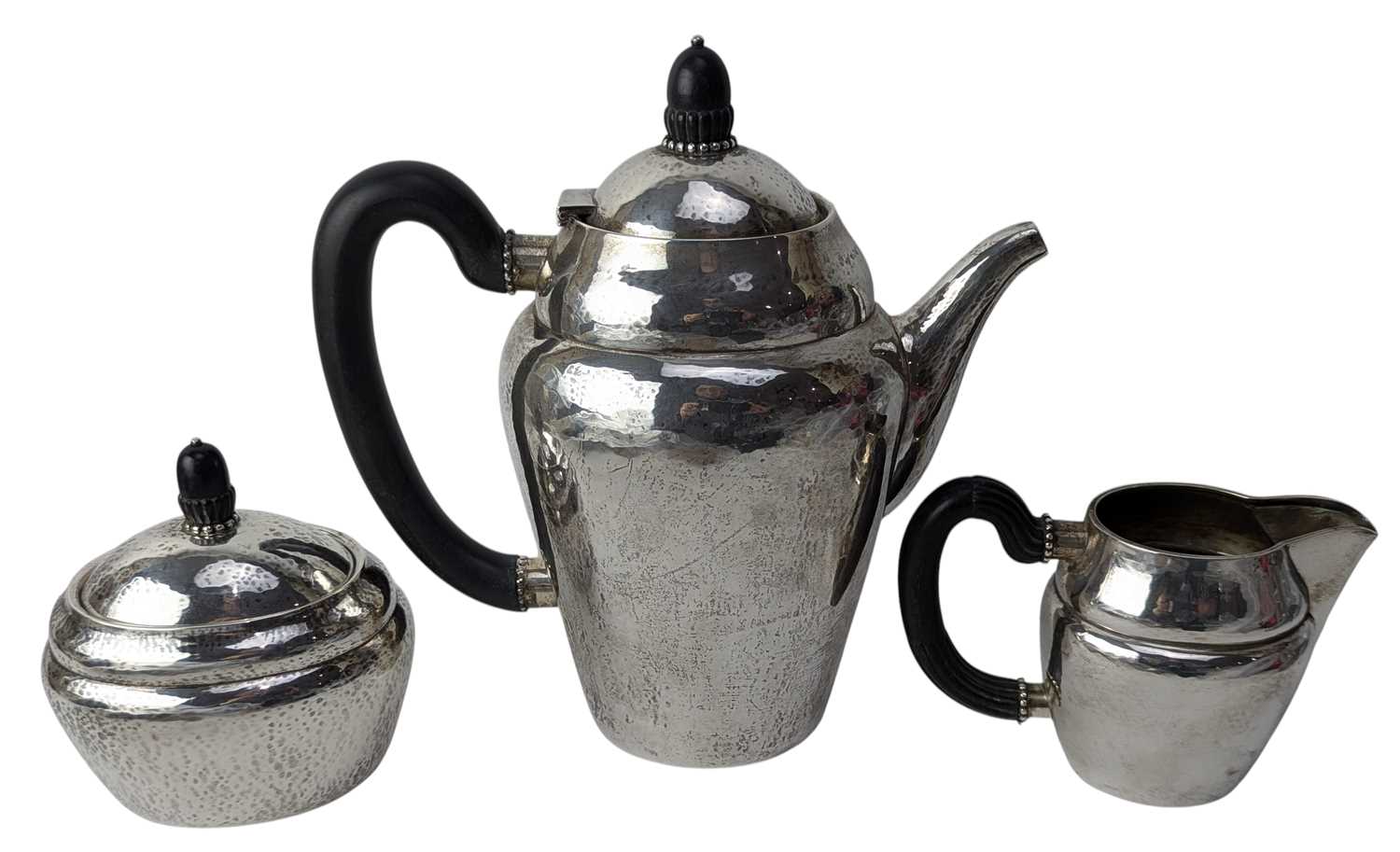 Lot 10 - GEORG JENSEN - DANISH 925 SILVER THREE-PIECE COFFEE SERVICE