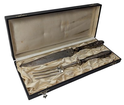 Lot 119 - CASED CONTINENTAL GERMAN 800 SILVER HANDLED CARVING KNIFE & FORK