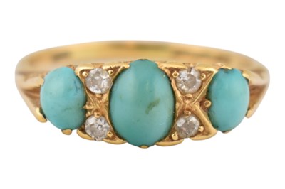Lot 198 - EDWARDIAN HALLMARKED 18CT GOLD DIAMOND & TURQUOISE RING
