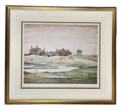 Lot 260 - LAURENCE STEPHEN LOWRY RA - LANDSCAPE WITH FARM BUILDINGS - SIGNED LITHOGRAPH