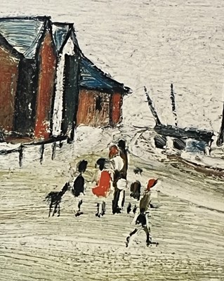 Lot 260 - LAURENCE STEPHEN LOWRY RA - LANDSCAPE WITH FARM BUILDINGS - SIGNED LITHOGRAPH