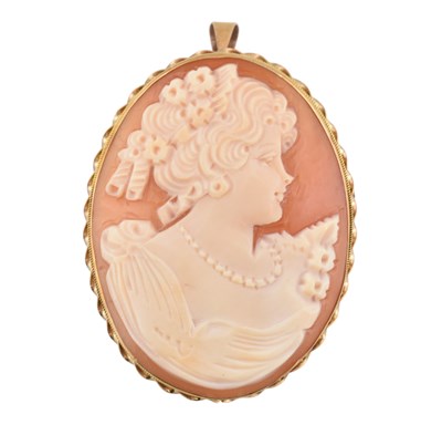 Lot 528 - HALLMARKED 9CT GOLD CARVED CAMEO PENDANT BROOCH PIN
