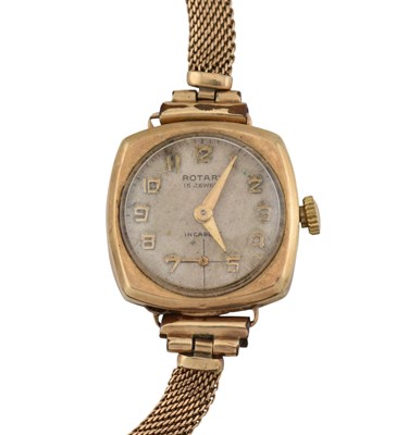 Lot 525 - HALLMARKED 9CT GOLD CASED ROTARY WATCH ON ROLLED GOLD STRAP