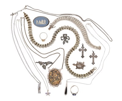 Lot 168 - COLLECTION OF SILVER, WHITE METAL & GEM SET JEWELLERY