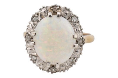 Lot 524 - HALLMARKED 9CT GOLD OPAL & DIAMOND HALO RING