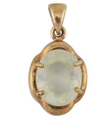 Lot 479 - HALLMARKED 9CT GOLD PREHNITE NECKLACE PENDANT