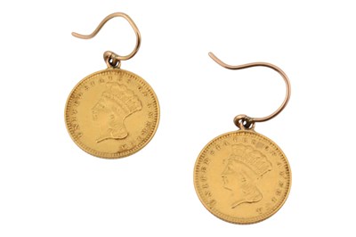 Lot 507 - 1885 GOLD DOLLAR EARRINGS