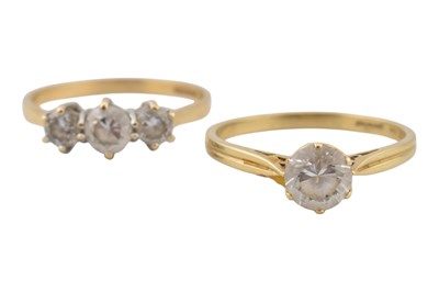 Lot 233 - TWO HALLMARKED 14CT GOLD & CZ RINGS
