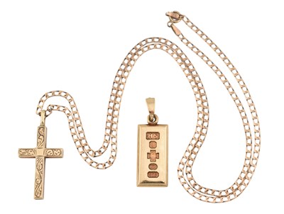 Lot 190 - HALLMARKED 9CT GOLD CROSS PENDANT NECKLACE & ANOTHER