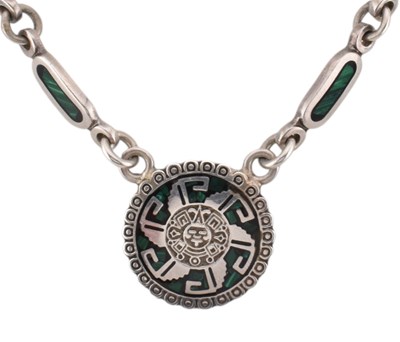 Lot 472 - MEXICAN SILVER & MALACHITE PENDANT NECKLACE