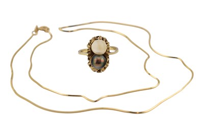 Lot 415 - 14CT GOLD & PEARL COCKTAIL RING & 14CT GOLD NECKLACE