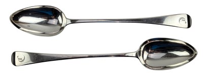 Lot 60 - TWO EARLY 19TH CENTURY GEORGE III HALLMARKED SILVER SERVING SPOONS