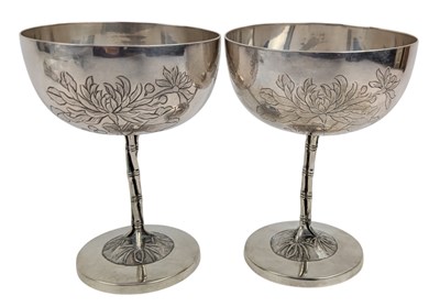 Lot 18 - PAIR OF EARLY 20TH CENTURY CHINESE SILVER GOBLETS BY WOSHING SHANGHAI