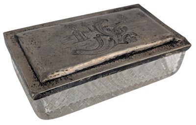 Lot 62 - 20TH CENTURY CONTINENTAL SILVER LIDDED GLASS JEWELLERY VANITY BOX