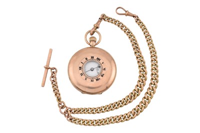 Lot 137 - HALLMARKED 9CT GOLD HALF HUNTER POCKET WATCH & ALBERT CHAIN