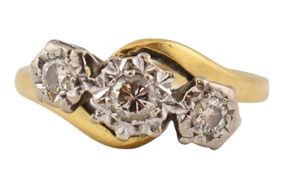 Lot 362 - HALLMARKED 18CT GOLD & DIAMOND THREE STONE RING