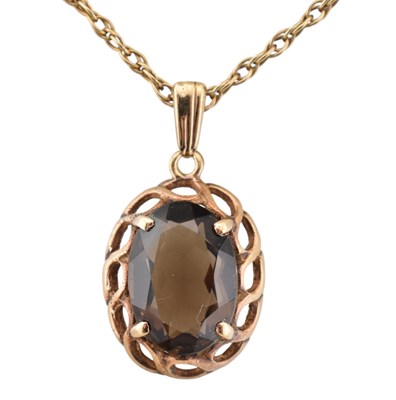Lot 235 - HALLMARKED 9CT GOLD & SMOKY QUARTZ PENDANT NECKLACE
