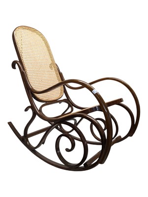 Lot 945 - THONET MANNER BENTWOOD & CANE ROCKING ARMCHAIR