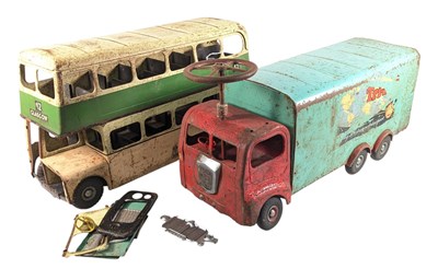 Lot 308 - TINPLATE - c1950s-1960s TR-ANG RIDE ON LORRY & DOUBLE DECKER BUS