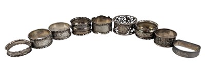 Lot 78 - 9 PIECES 19TH & 20TH CENTURY HALLMARKED SILVER NAPKIN RINGS