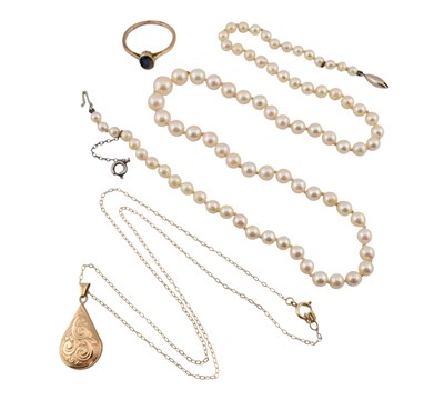 Lot 446 - SELECTION OF 9CT GOLD JEWELLERY - PEARLS, LOCKET PENDANT ETC