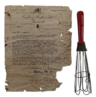 Lot 81 - CADBURYS BOURNEVILLE - VINTAGE 1930S DESSERT EGG WHISK IN ORIG. PACKAGING