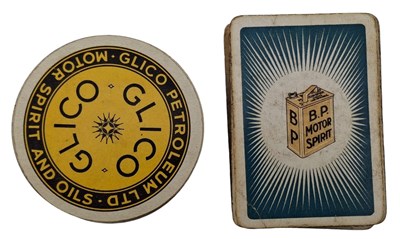 Lot 120 - TWO MIDCENTURY DECKS OF ADVERTISING PLAYING CARDS & A TIN OF DOMINOES
