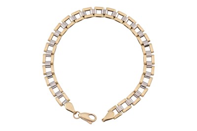 Lot 531 - HALLMARKED 9CT GOLD BI COLOUR SQUARE LINK CHAIN BRACELET