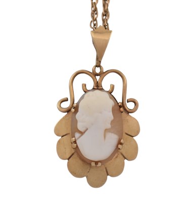 Lot 166 - HALLMARKED 9CT GOLD CAMEO PENDANT ON CHAIN