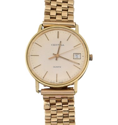 Lot 165 - GOLD CERTINA WRISTWATCH ON 9CT GOLD STRAP