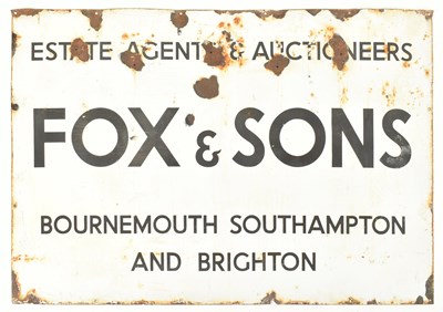 Lot 193 - FOX & SONS AGENTS & AUCTIONEERS - VINTAGE MID CENTURY LARGE ENAMEL SIGN