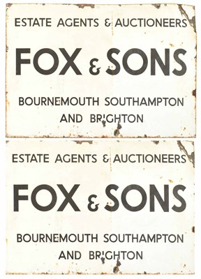 Lot 471 - FOX & SONS AGENTS - PAIR OF VINTAGE MID CENTURY LARGE ENAMEL SIGN