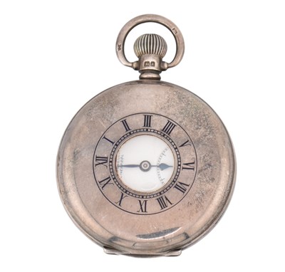 Lot 406 - HALLMARKED SILVER THOS RUSSELL OF LIVERPOOL HALF HUNTER WATCH
