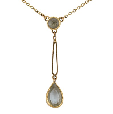 Lot 150 - EARLY 20TH CENTURY 15CT GOLD & AQUAMARINE PENDANT NECKLACE