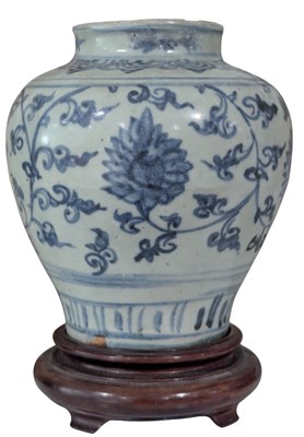 Lot 3 - MING DYNASTY BLUE AND WHITE CERAMIC JAR 明 青花缠枝莲罐