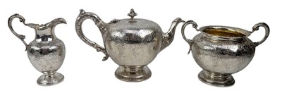 Lot 8 - 19TH CENTURY WILLIAM IV HALLMARKED SILVER THREE-PIECE TEA SERVICE T/W SUGAR TONGS