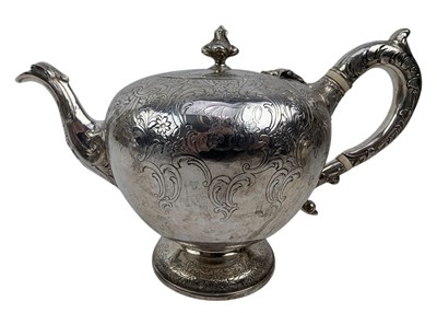 Lot 8 - 19TH CENTURY WILLIAM IV HALLMARKED SILVER THREE-PIECE TEA SERVICE T/W SUGAR TONGS