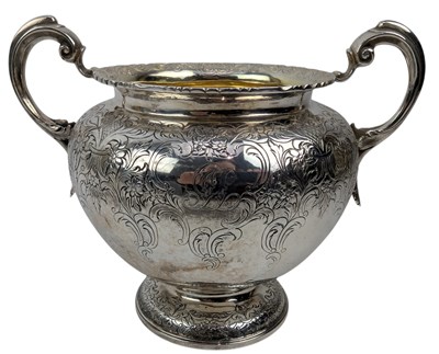 Lot 8 - 19TH CENTURY WILLIAM IV HALLMARKED SILVER THREE-PIECE TEA SERVICE T/W SUGAR TONGS