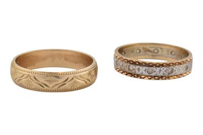 Lot 159 - GEM SET ETERNITY RING & AN ETCHED DECORATED BAND RING