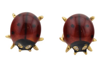 Lot 2 - PAIR OF HALLMARKED 18CT GOLD ENAMEL LADYBIRD EARRINGS