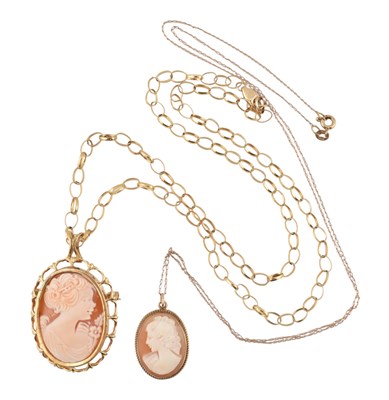 Lot 484 - HALLMARKED 9CT GOLD CAMEO & NECKLACE WITH ANOTHER