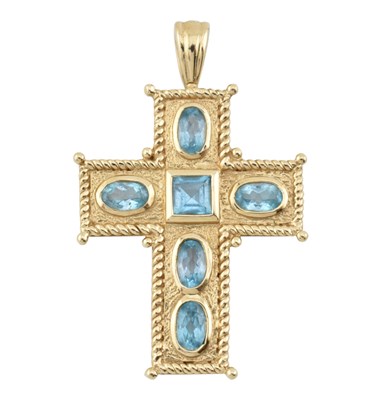 Lot 520 - HALLMARKED 9CT GOLD & TOPAZ CROSS PENDANT