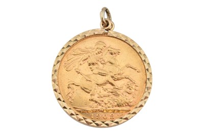 Lot 550 - 9CT GOLD MOUNTED FULL SOVEREIGN