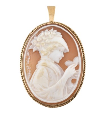 Lot 257 - HALLMARKED 9CT GOLD CARVED SHELL CAMEO BROOCH PIN PENDANT