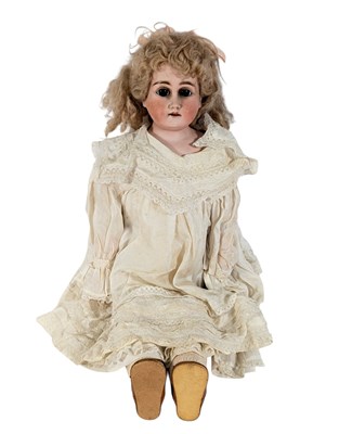 Lot 179 - DOLLS - AN ANTIQUE BISQUE HEADED DOLL WITH PULL STRING VOICE BOX