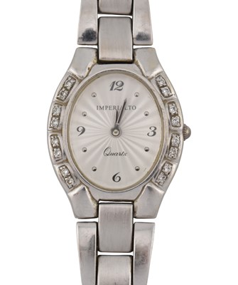 Lot 523 - IMPERIALTO 9CT WHITE GOLD & DIAMOND WRISTWATCH