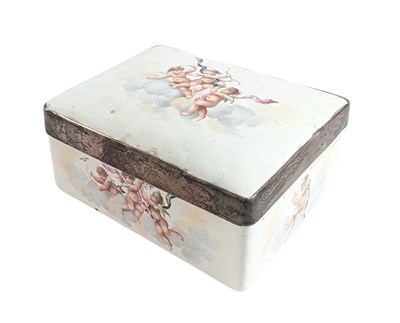 Lot 72 - ENAMEL PORCELAIN SNUFF BOX WITH ANGEL DECORATION