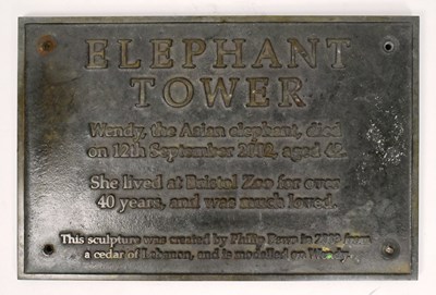 Lot 41 - FORMER BRISTOL ZOO GARDENS - ELEPHANT TOWER - BRONZE PLAQUE